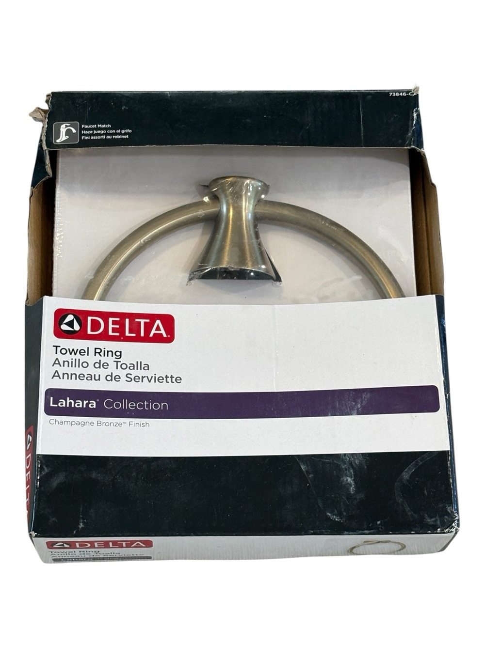 Delta Lahara Collection towel ring in a champagne bronze